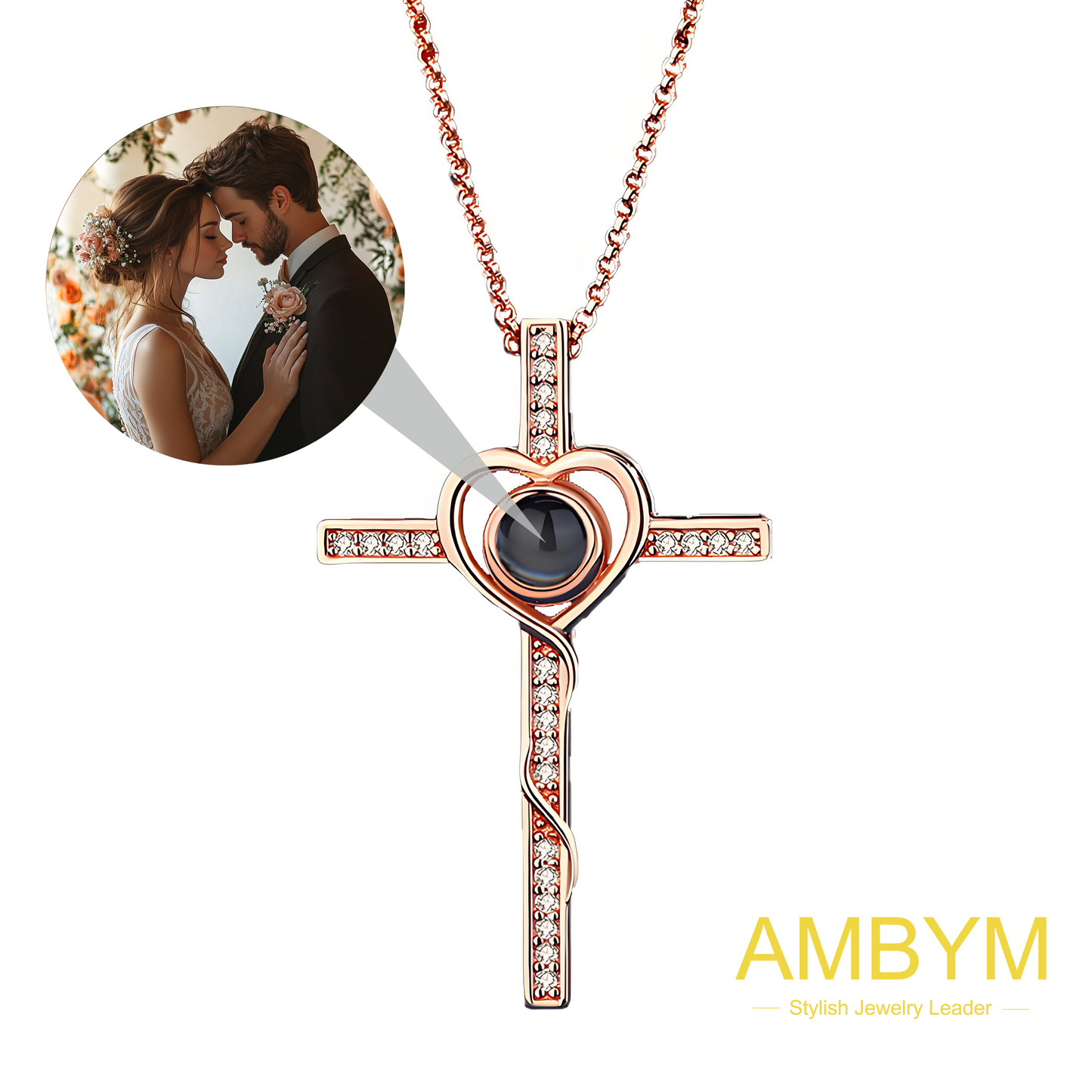 AMBYM Custom 14K Gold-plated Cross Heart Projection Necklace