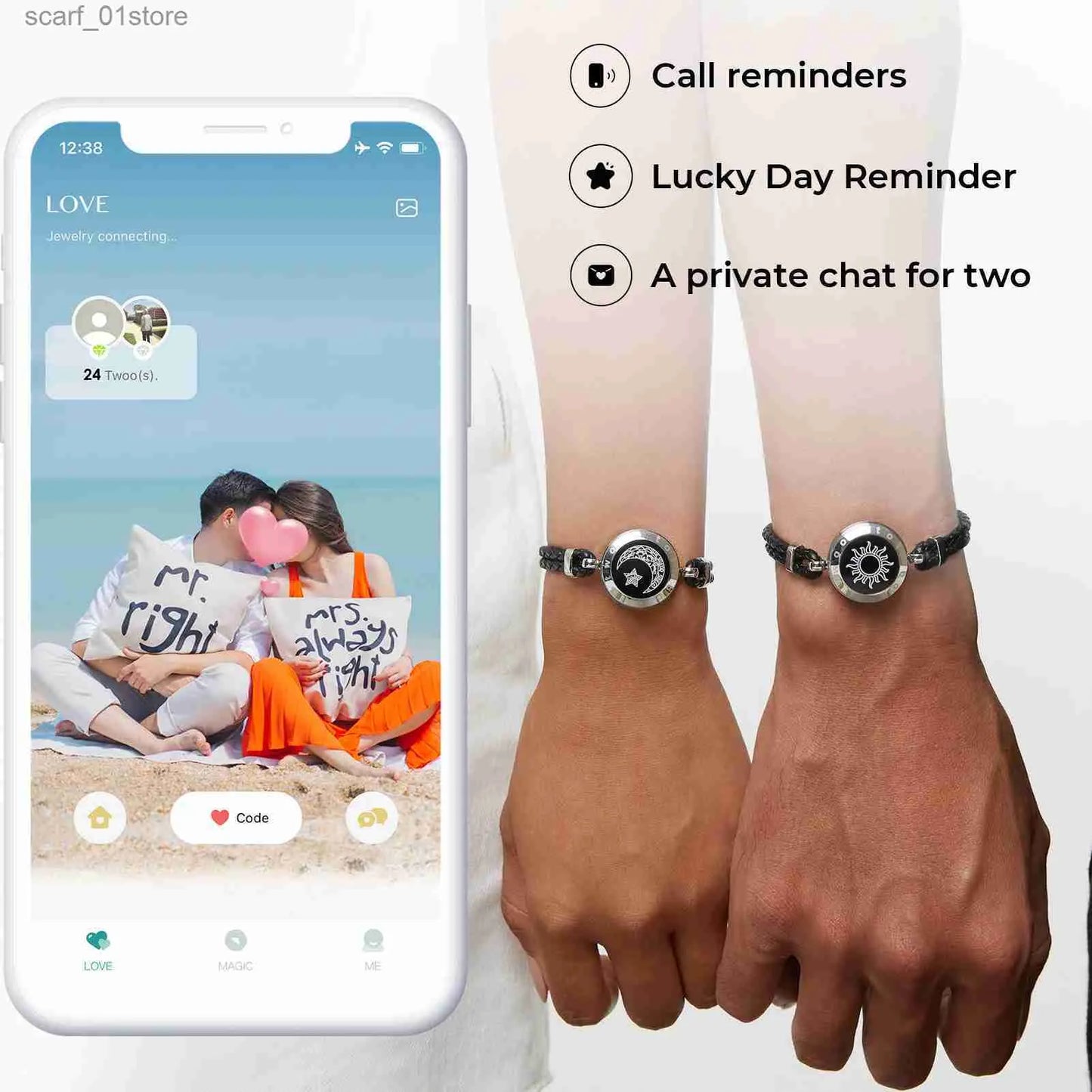 AMBYM Sun & Moon Touch Bracelets with Milan For Couples Long Distance Relationship Gifts